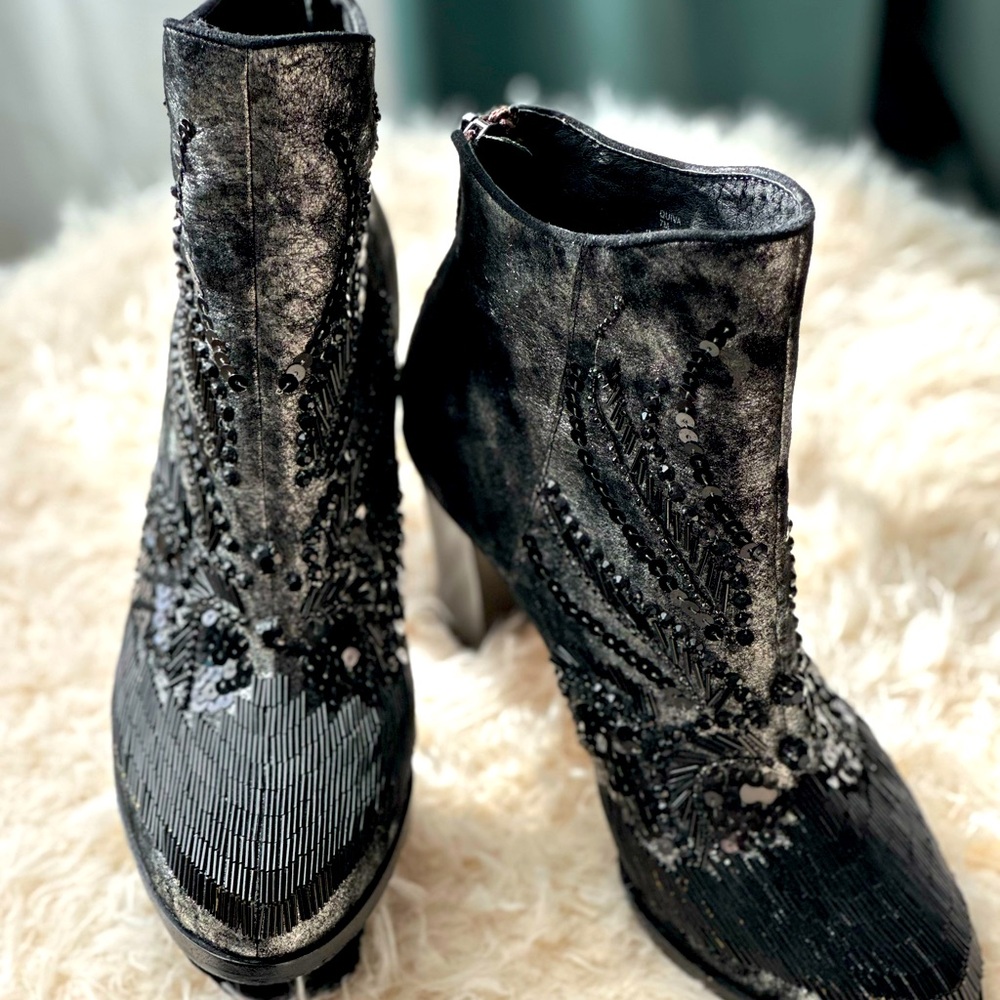 Elegant Black Beaded Ankle Boots